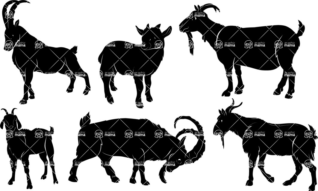 Vector silhouettes - 6 Vector Goat Silhouettes Set